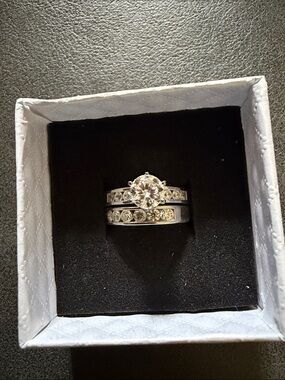 Crystal Accent Silver Bridal Ring Set - White